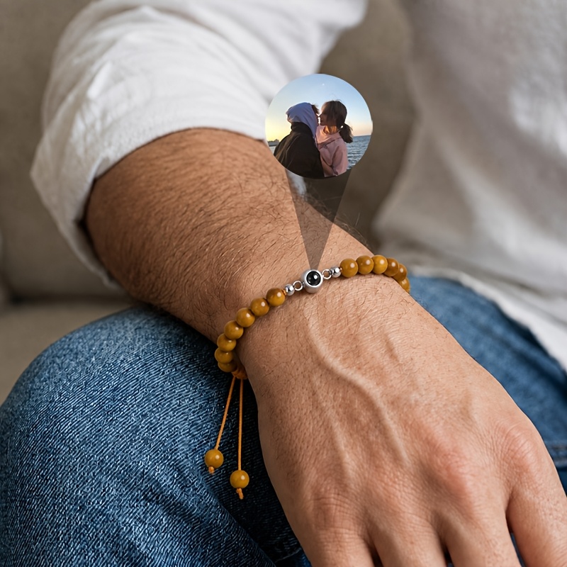 Custom Photo Bracelet, Personalized Adjustable Beaded Bracelet